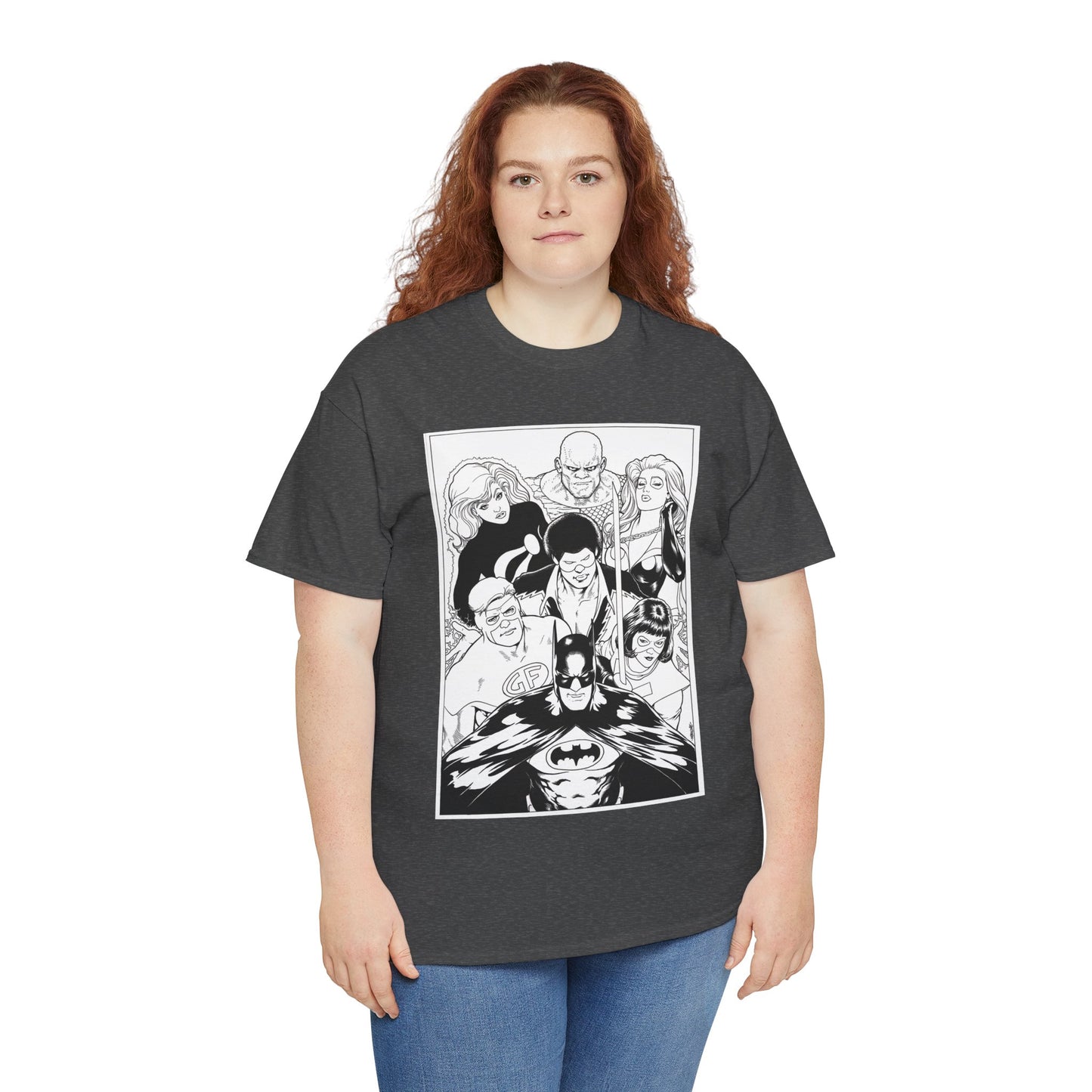 Batman & the Outsiders T-Shirt - Kevin Maguire Art - Black & White - Black Lightning, Metamorpho, Halo, Looker, Katana, Geo-Force - DC Comics