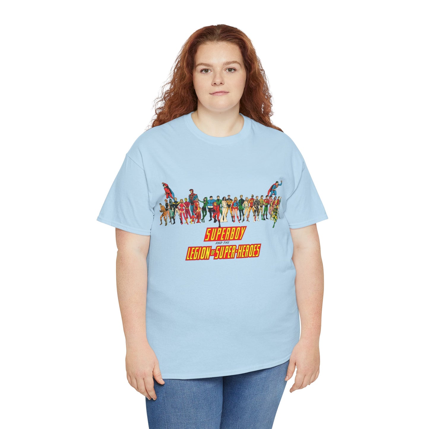 Superboy & Legion of Super-Heroes T-Shirt - 1970s DC Comics Art - Saturn Girl, Lightning Lad, Brainiac 5, Supergirl, Dawnstar, Mon-El, Bouncing Boy, Wildfire - LOSH