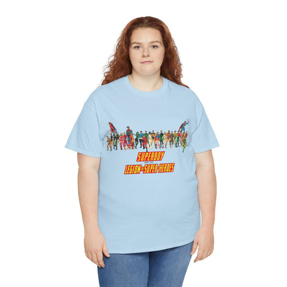 Superboy & Legion of Super-Heroes T-Shirt - 1970s DC Comics Art - Saturn Girl, Lightning Lad, Brainiac 5, Supergirl, Dawnstar, Mon-El, Bouncing Boy, Wildfire - LOSH
