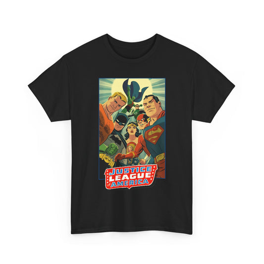 Justice League of America T-Shirt - Michael Cho Art - Superman, Flash, Wonder Woman, Green Lantern, Batman, Martian Manhunter - Silver Age Team - DC Comics