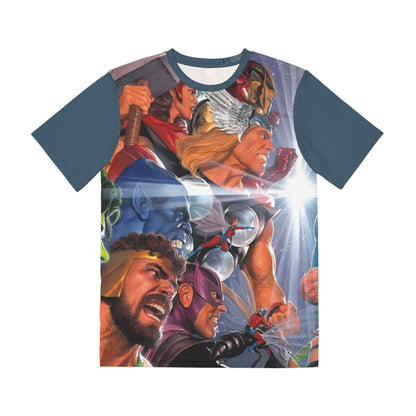 Justice League Vs Avengers All Over Print Tee (Polyester) - Alex Ross Art - (Avengers in Front) (IMPROVED PLACEMENT AND PRINTING TECHNIQUES)