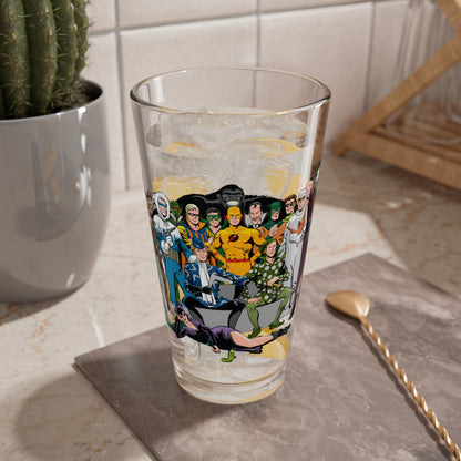 Secret Origins of Super-Villains Pint Glass, 16oz - DC Comics - Catwoman, Grodd, Lex Luthor, Joker, Mr Mxyzptlk, Mirror Master, Poison Ivy - Dick Giordano Art