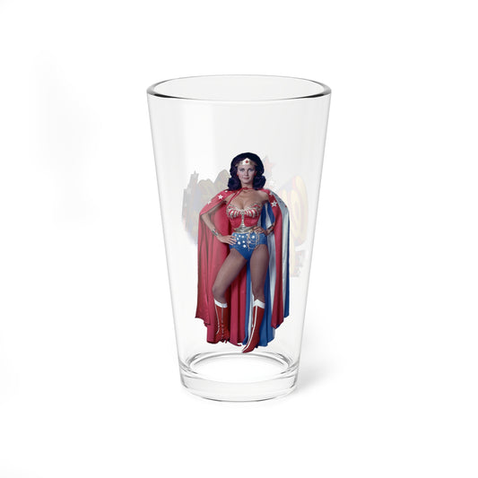 Wonder Woman Pint Glass, 16oz - Lynda Carter - Diana Prince of Paradise Island - 1970s Superhero TV - DC Comics