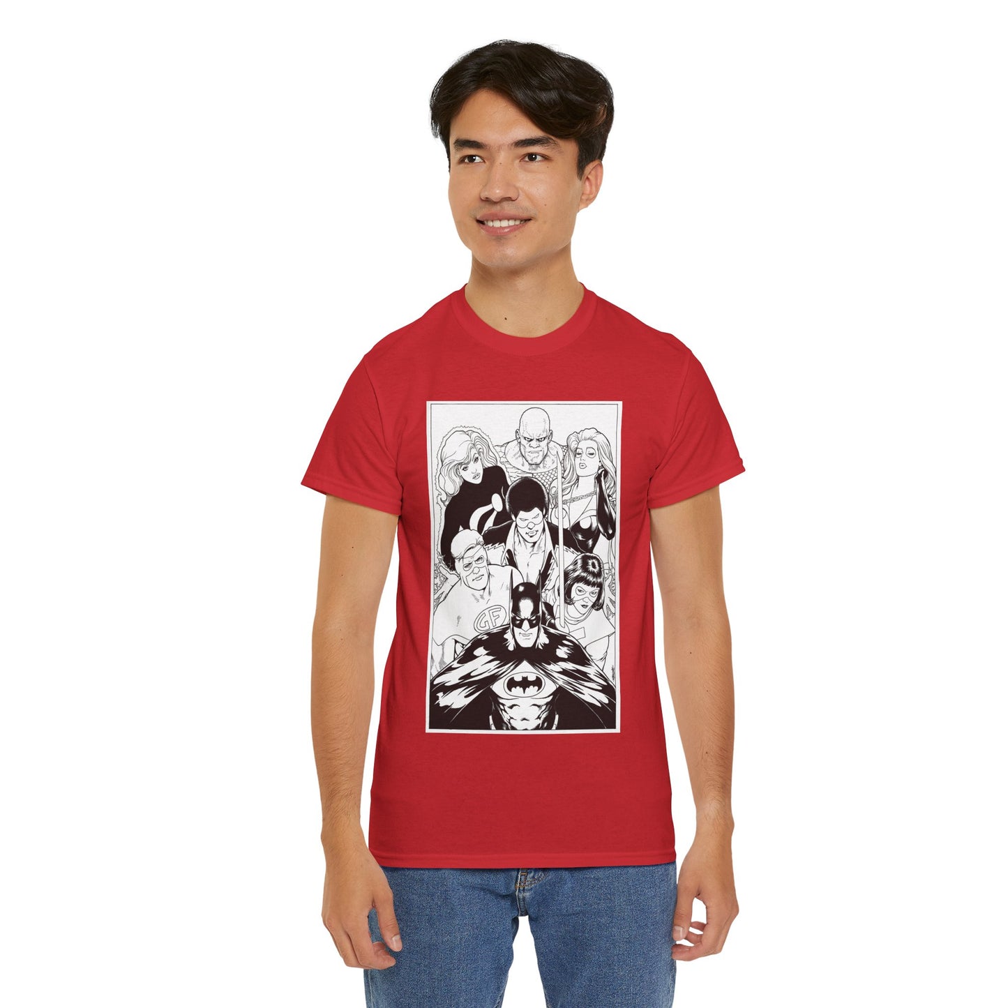 Batman & the Outsiders T-Shirt - Kevin Maguire Art - Black & White - Black Lightning, Metamorpho, Halo, Looker, Katana, Geo-Force - DC Comics