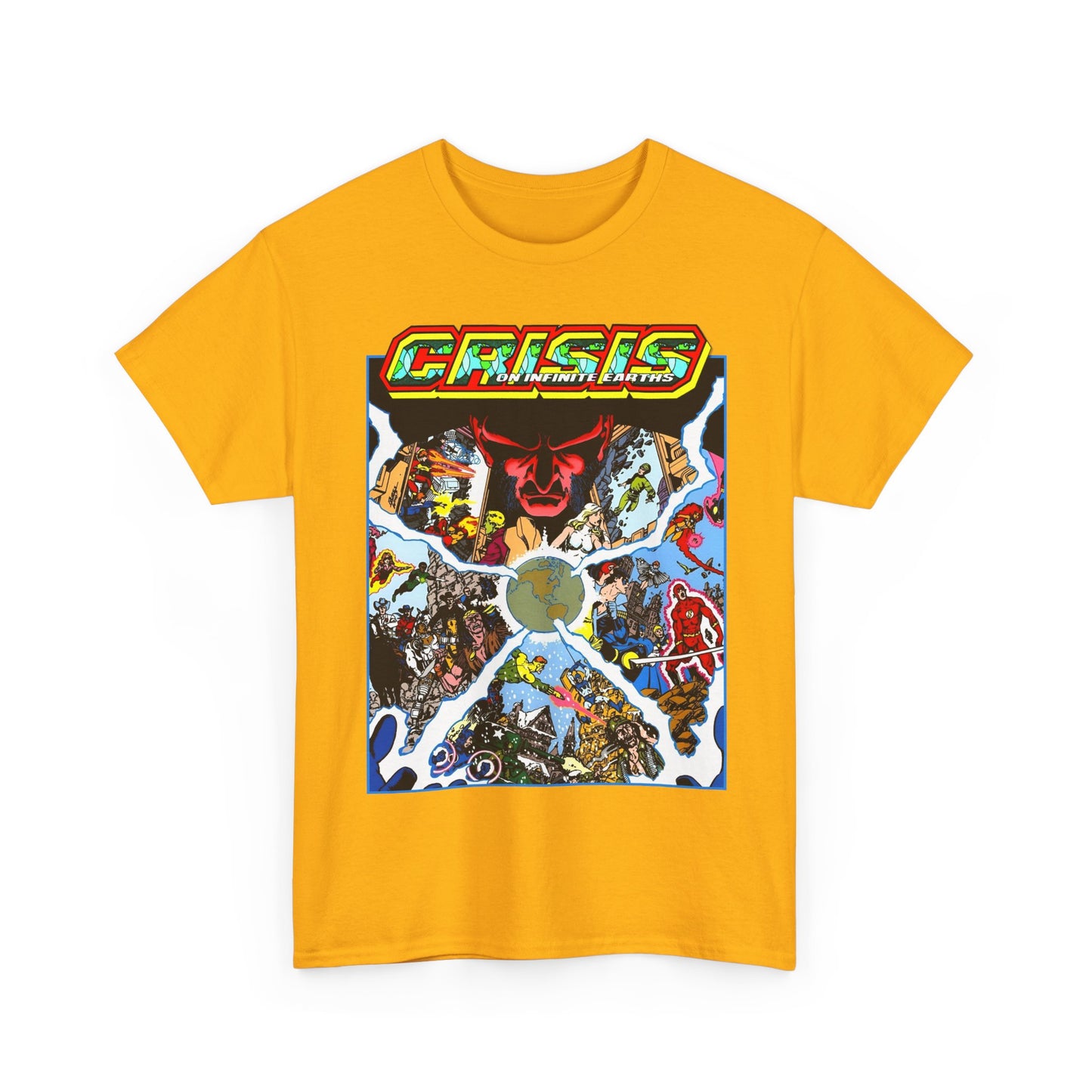 Crisis on Infinite Earths T-Shirt - George Perez Art - #3 Cover - Monitor, Flash, Starfire, Brainiac 5, Dream Girl - DC Comics