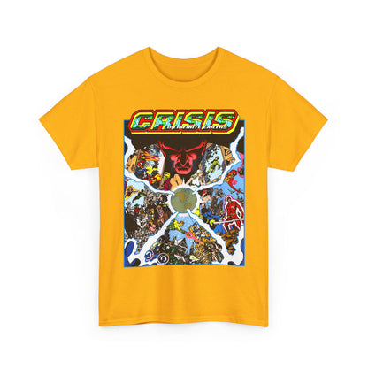 Crisis on Infinite Earths T-Shirt - George Perez Art - #3 Cover - Monitor, Flash, Starfire, Brainiac 5, Dream Girl - DC Comics