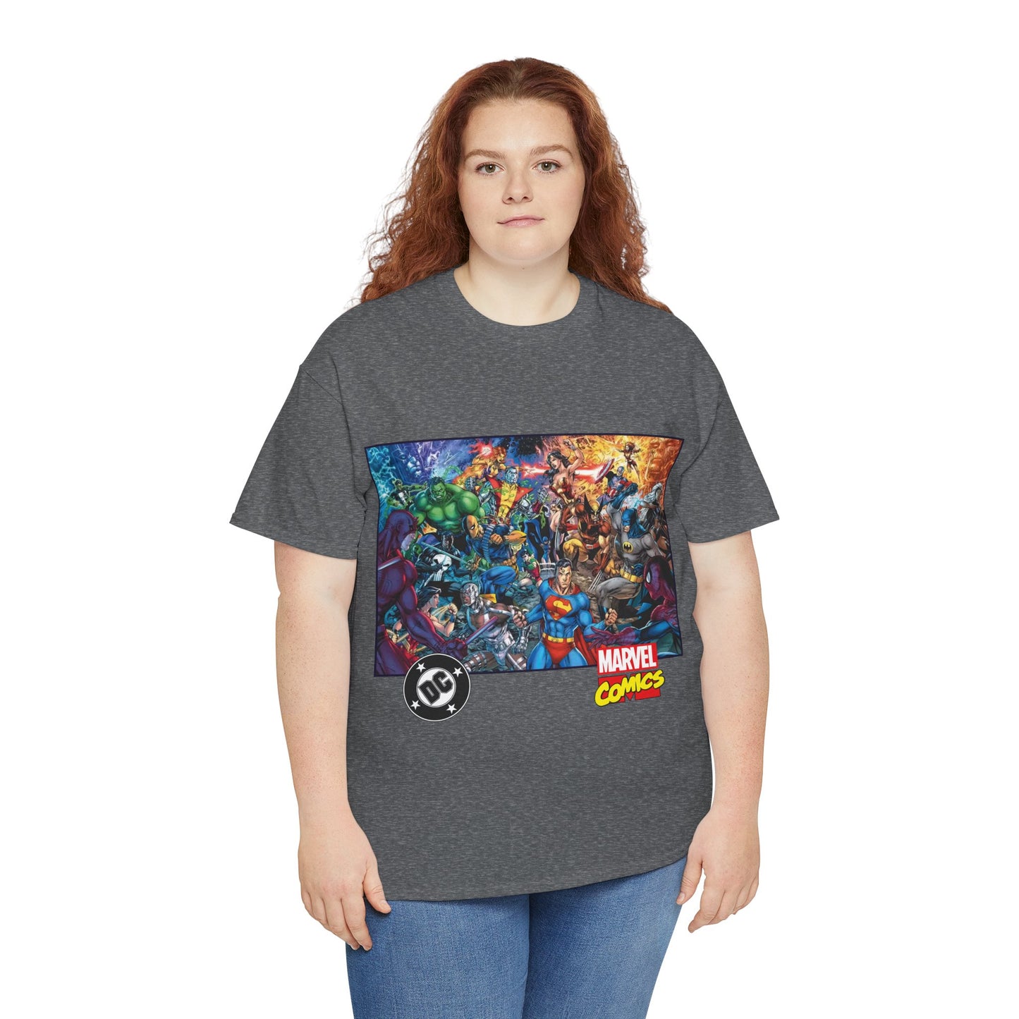 DC Vs Marvel T-Shirt - Jim Lee Art - Batman, Superman, Spider-Man, Wolverine, Wonder Woman, Daredevil, Hulk, Captain America, Deathstroke, Storm, Colossus - DC Comics, Marvel Comics Crossover