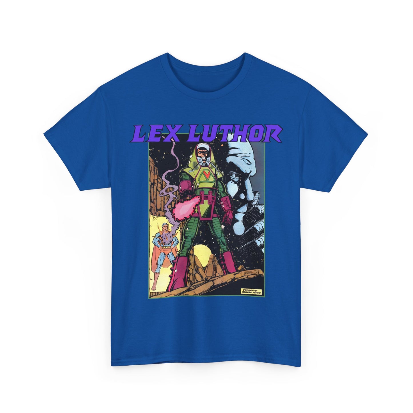 Lex Luthor T-Shirt - George Perez Art - 1980s DC Comics - Action Comics Armor - Inspiration for Super Powers Figure - Superman Enemy