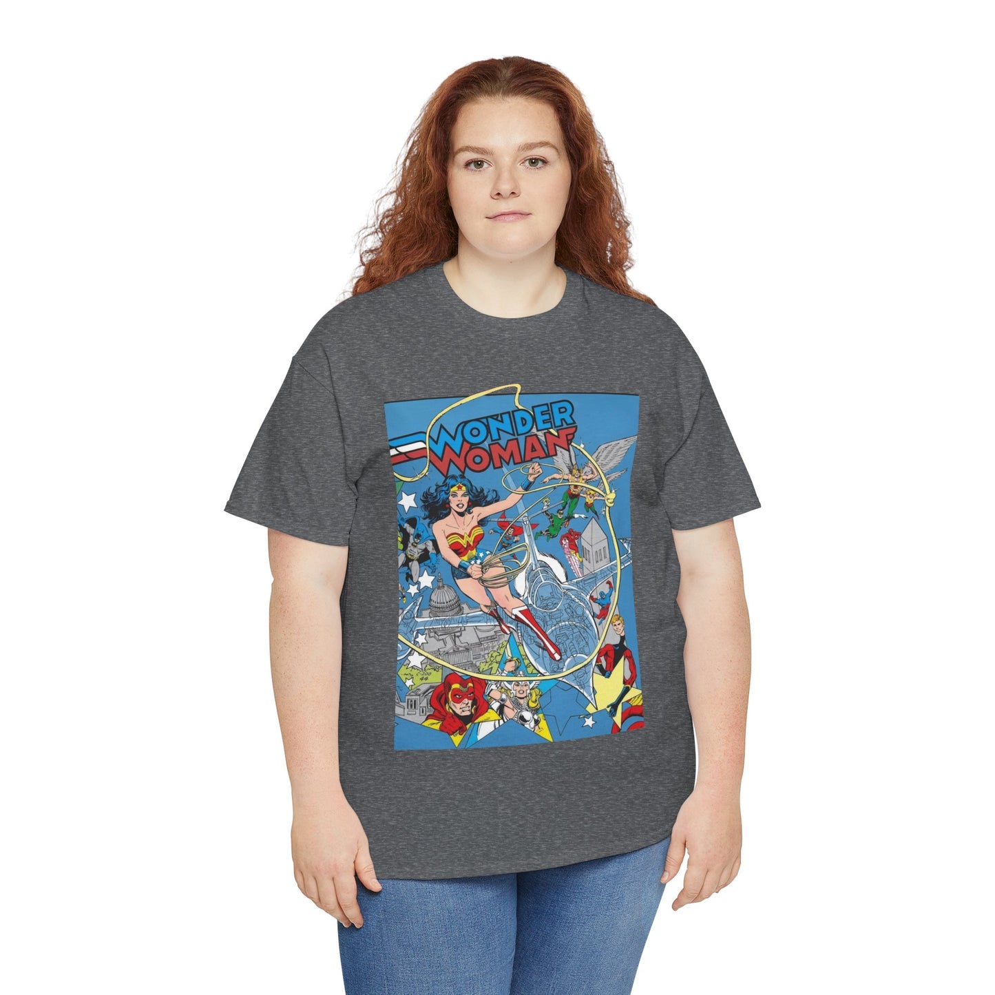 Wonder Woman T-Shirt - Ed Hannigan Art - #300 Cover Art - Hawkman, Green Lantern, Elongated Man, Sandman - DC Comics