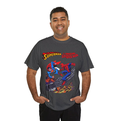 Superman & Amazing Spider-Man T-Shirt - DC/Marvel Comics Crossover - 1970s - Clark Kent & Peter Parker