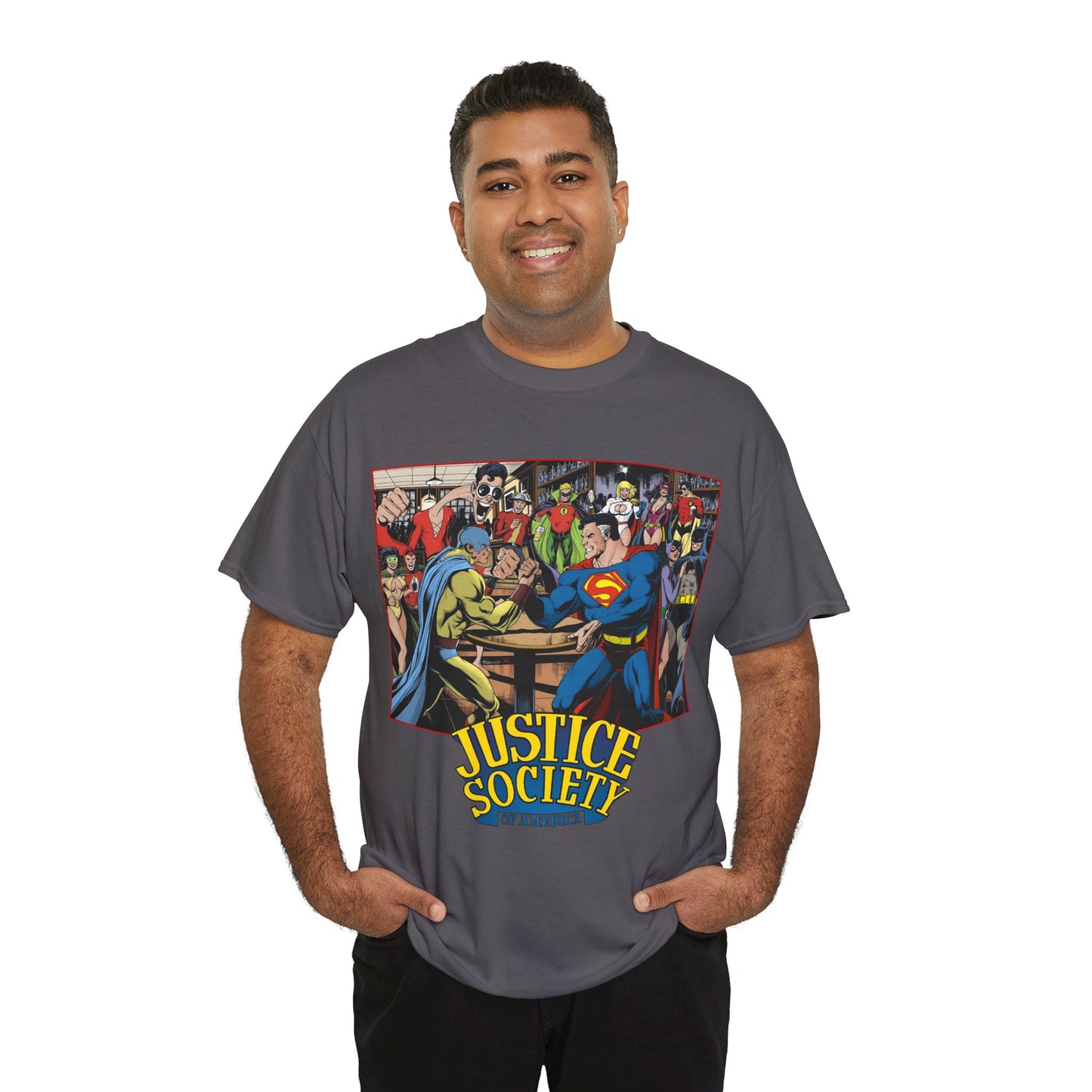 Justice Society of America T-Shirt - Superman, Wonder Woman, Atom, Starman, Huntress, Power Girl, Green Lantern, Batman, Plastic Man, Flash - JSA - DC Comics
