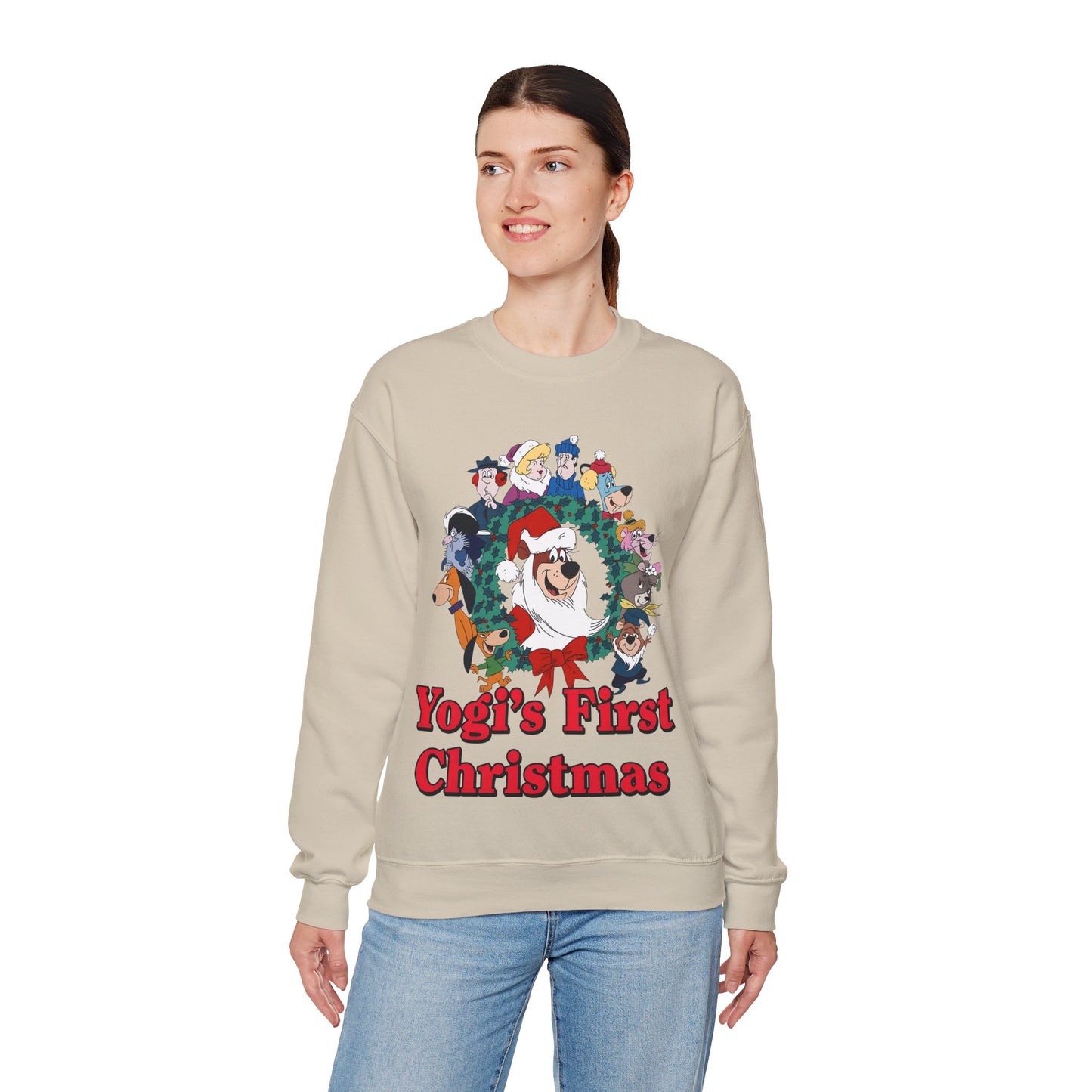 Yogi's First Christmas Crewneck Sweatshirt - Hanna-Barbera TV Holiday Special - Snagglepuss, Huckleberry Hound, Ranger Smith