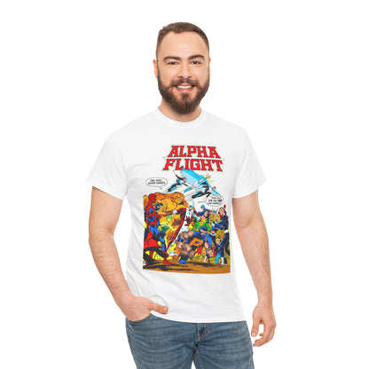 Alpha Flight T-Shirt - John Byrne Art - Sasquatch, Aurora, Northstar, Guardian, Puck, Shaman, Snowbird - Canada's Super Team - Marvel Comics
