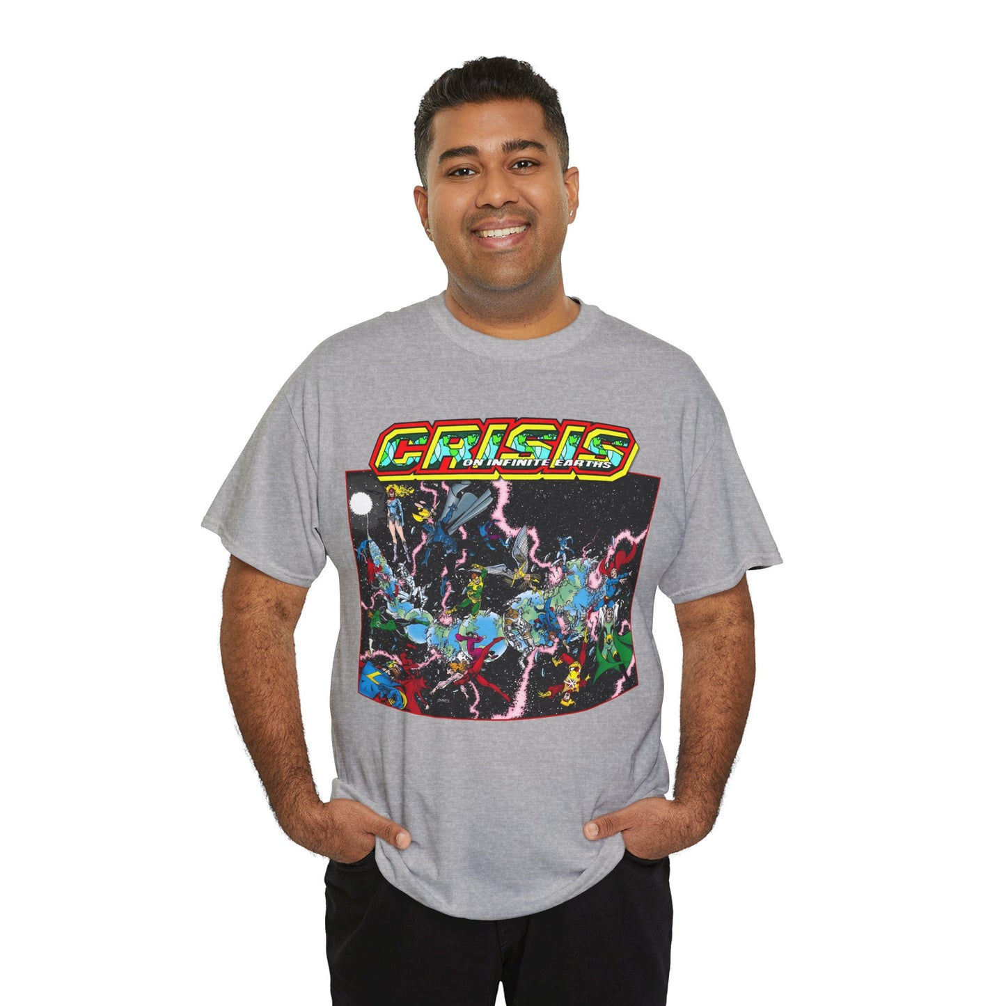 Crisis on Infinite Earths T-Shirt - George Perez Art - #1 Cover, First Issue - Harbinger, Pariah, Obsidian, Firestorm - DC Comics