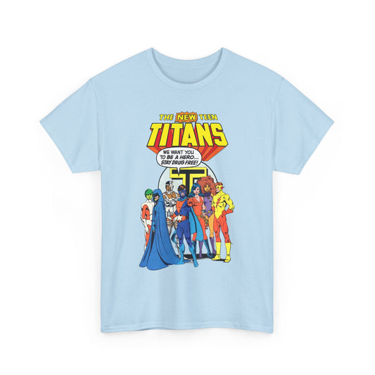 New Teen Titans T-Shirt - 1980s DC Comics Drug Awareness Specials - Protector, Starfire, Cyborg, Wonder Girl, Raven