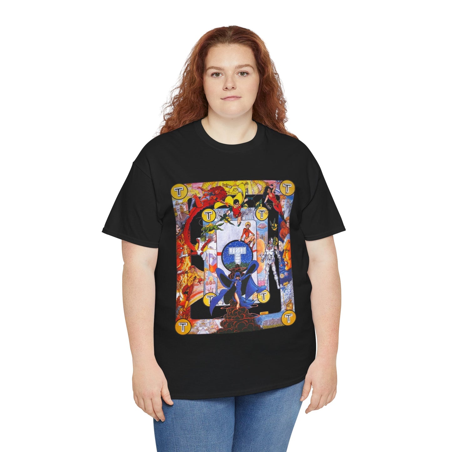 New Teen Titans Poster T-Shirt - George Perez Art - Cyborg, Raven, Robin, Terra, Wonder Girl, Changeling, Kid Flash, Deathstroke, Blackfire - DC Comics
