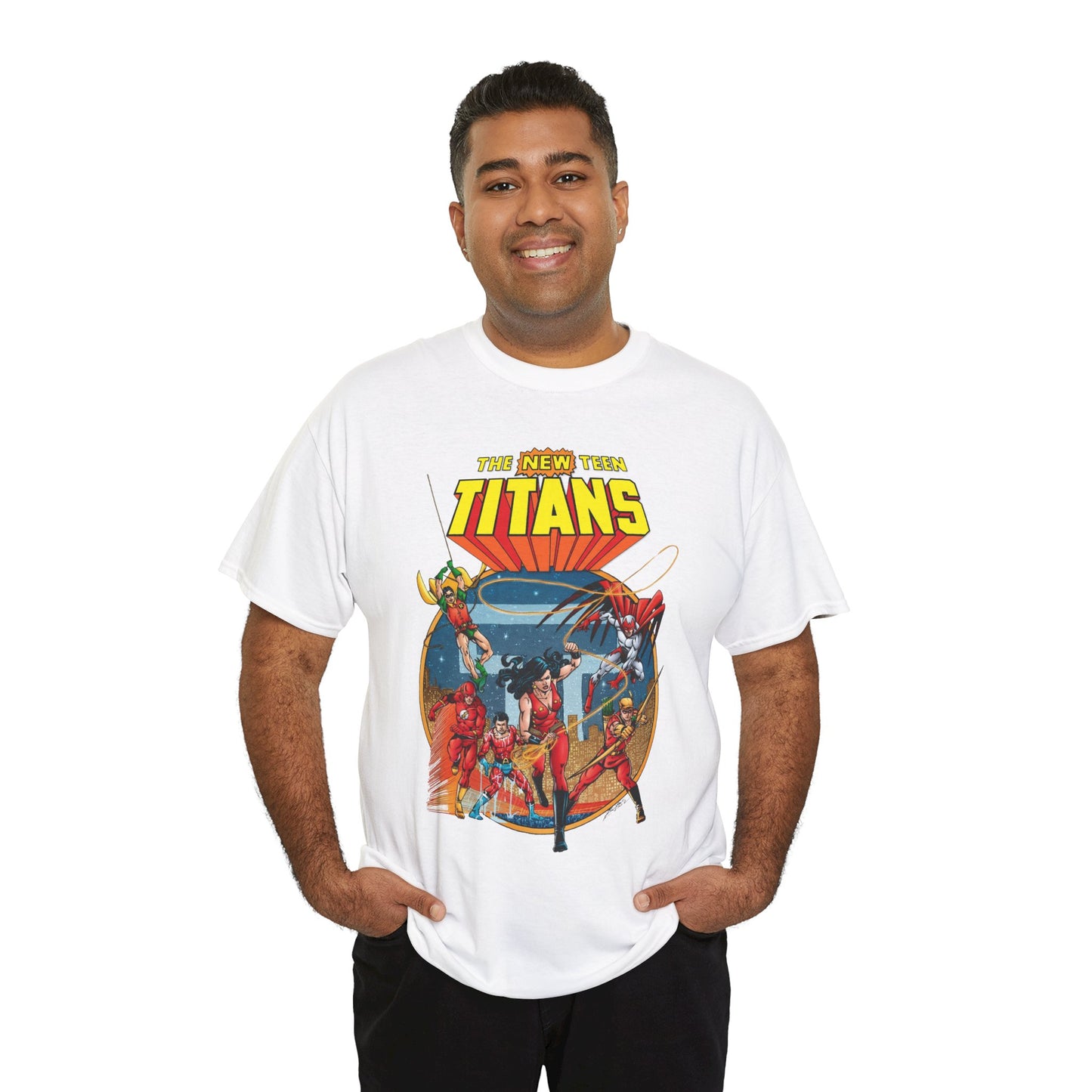 New Teen Titans T-Shirt - George Perez Art - Wonder Girl, Flash, Robin, Speedy, Aqualad, Hawk - DC Comics