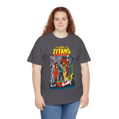 New Teen Titans T-Shirt - George Perez Art - Nightwing, Cyborg, Raven, Starfire, Wonder Girl, Changeling, Jericho - Titans Tower - DC Comics