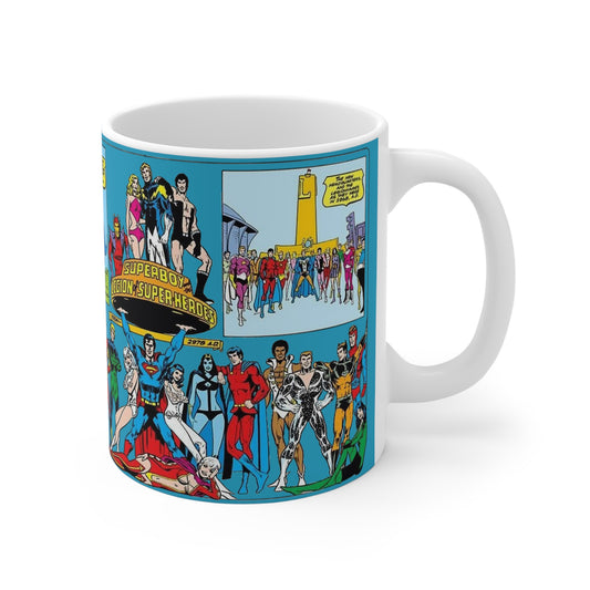 Superboy & Legion of Super-Heroes Coffee Mug, 11oz - DC Comics - Cosmic Boy, Lightning Lad, Saturn Girl, Mon-El, Shadow Lass - Silver/Bronze Age Art