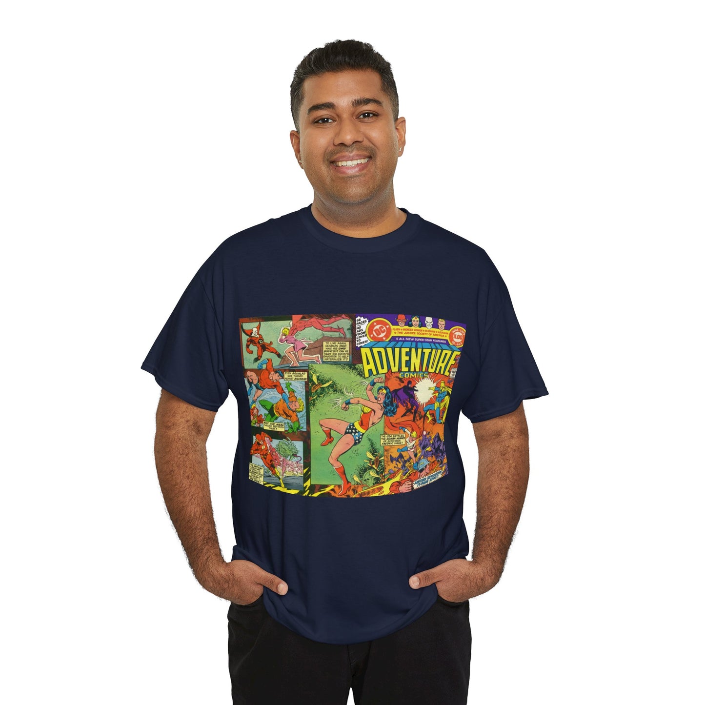 Adventure Comics #463 T-Shirt - Wonder Woman, Dr Fate, Power Girl, Deadman, Aquaman, Aqualad, Flash - DC Comics