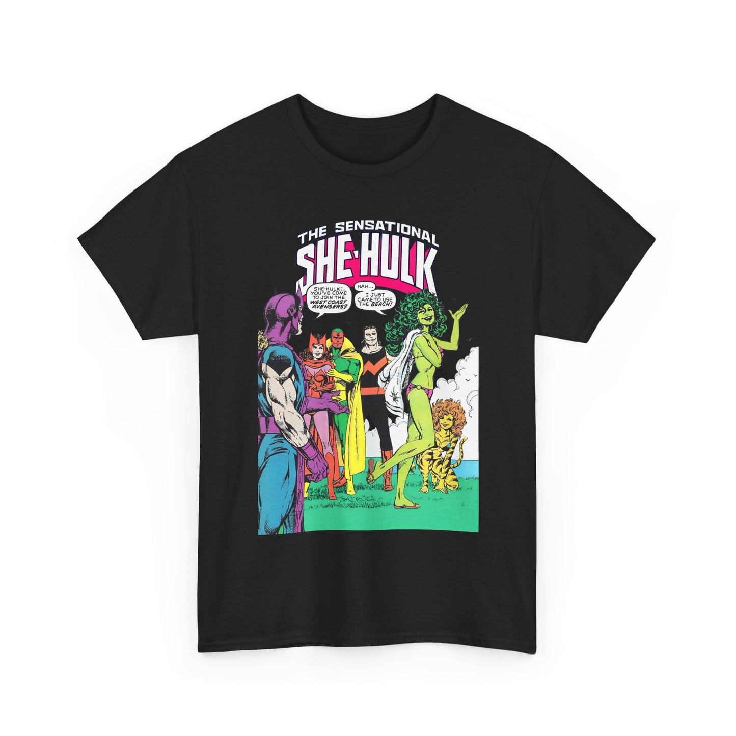 She-Hulk T-Shirt - John Byrne Art - West Coast Avengers Appearance - Hawkeye, Scarlet Witch, Wonder Man, Vision, Tigra - Marvel Comics