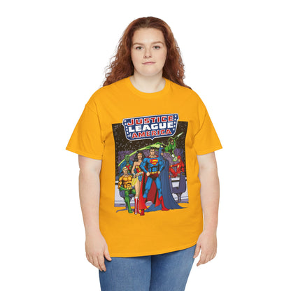 Justice League T-Shirt - George Perez Art - JLA Satellite Era - Superman, Wonder Woman, Green Lantern, Batman, Flash, Aquaman, Martian Manhunter - DC Comics