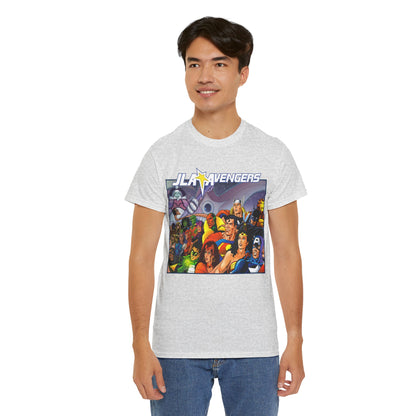 JLA/Avengers T-Shirt - George Perez Art - Wonder Woman, Scarlet Witch, Batman, Thor, Iron Man, Superman - DC Comics, Marvel Comics