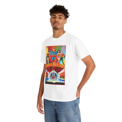 Super Friends T-Shirt - Batman, Superman, Wonder Woman, Robin - Hanna-Barbera Cartoon - DC Comics - Hall of Justice