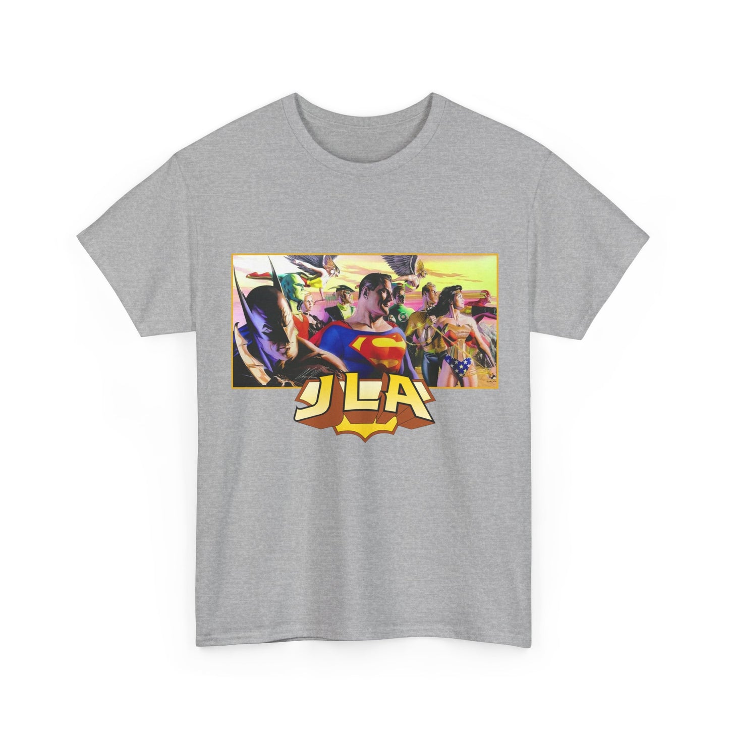 JLA T-Shirt - Alex Ross Art - Superman, Batman, Wonder Woman, Hawkman, Green Lantern, Black Canary, Flash, Martian Manhunter, Green Arrow - Justice League - DC Comics