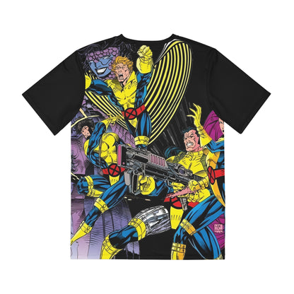 Uncanny X-Men Polyester Tee (All-Over Print) - Black Background - Jim Lee Art - Wolverine, Psylocke, Storm, Forge, Gambit, Jubille - Marvel Comics