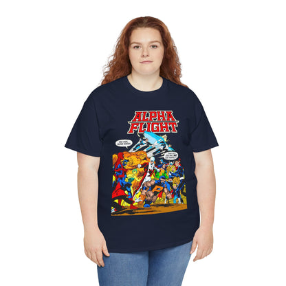 Alpha Flight T-Shirt - John Byrne Art - Sasquatch, Aurora, Northstar, Guardian, Puck, Shaman, Snowbird - Canada's Super Team - Marvel Comics