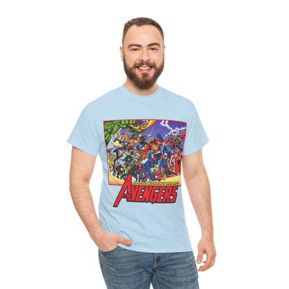 Avengers T-Shirt - George Perez Art - Marvel Comics - Captain America, Iron Man, Thor, She-Hulk, Hawkeye, Vision, Quicksilver - Classic Cover