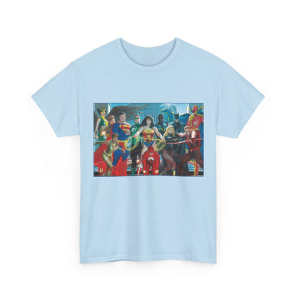 Justice League T-Shirt - Alex Ross Art - Superman, Wonder Woman, Batman, Flash, Black Canary, Vixen, Black Lightning, Green Lantern, Geo-Force, Red Tornado - DC Comics