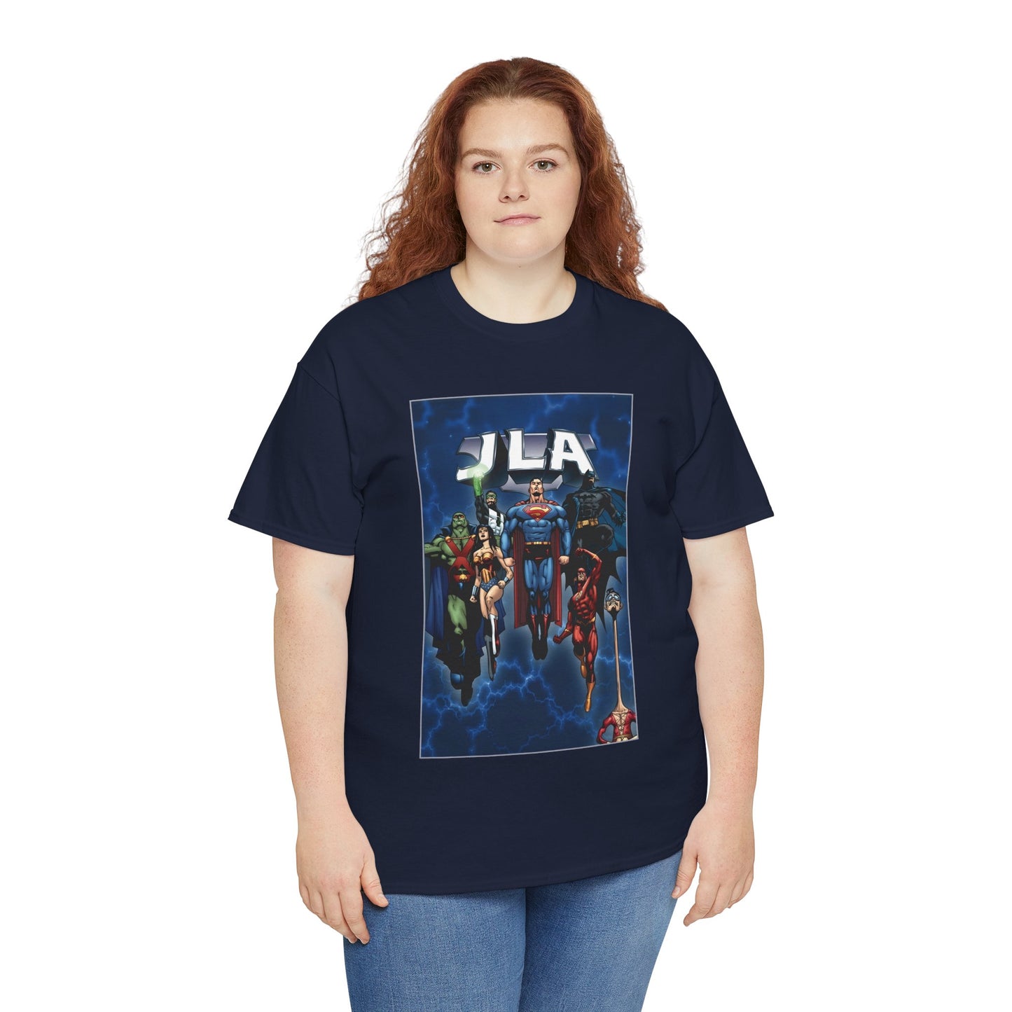 JLA T-Shirt - Doug Mahnke Art - Superman, Batman, Wonder Woman, Aquaman, Green Lantern, Flash, Martian Manhunter - DC Comics