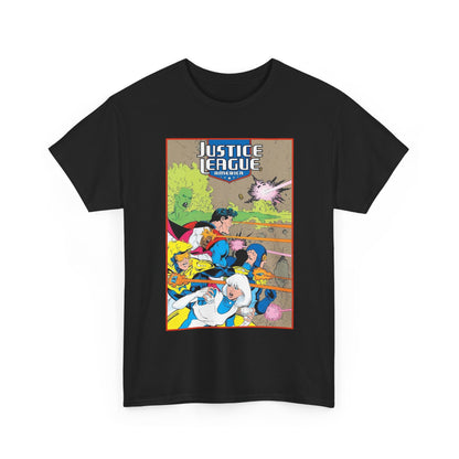 Justice League of America T-Shirt - Dan Jurgens Art - Superman, Fire, Ice, Blue Beetle, Booster Gold, Bloodwynde - DC Comics