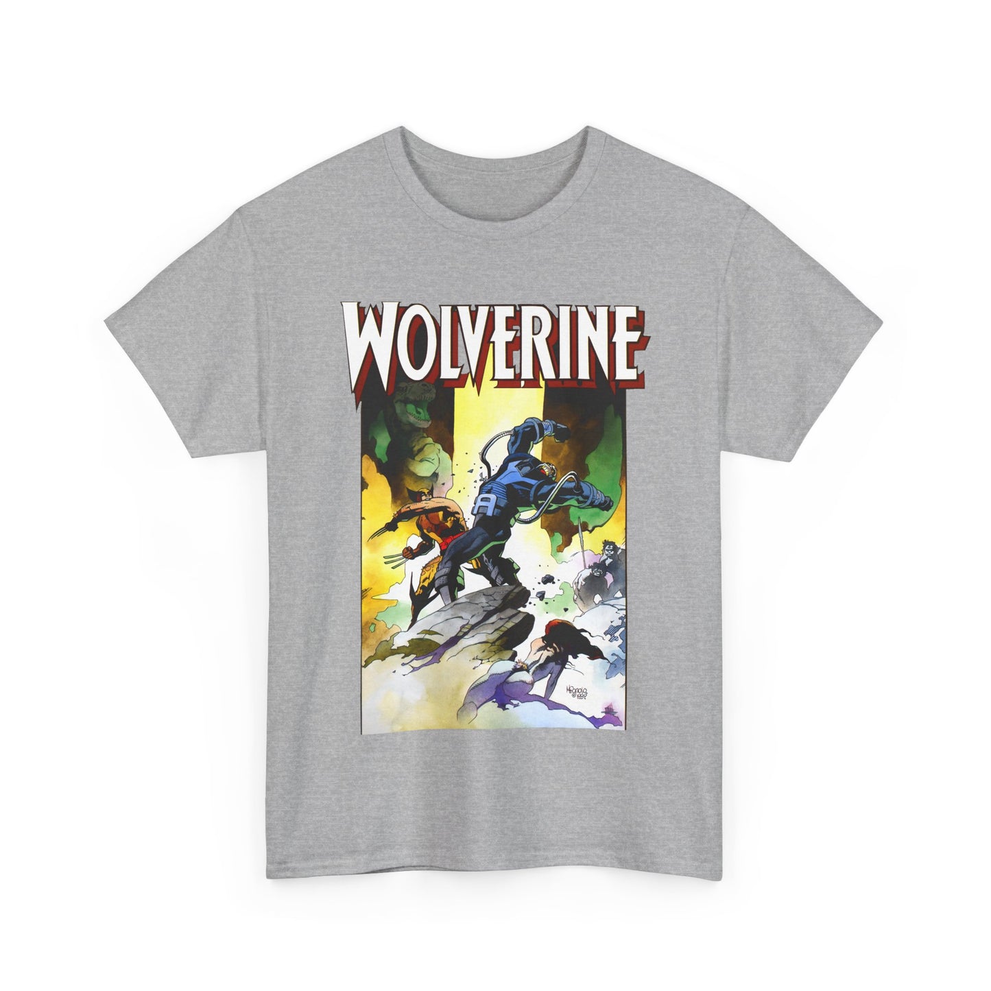 Wolverine T-Shirt - Mike Mignola Art - Jungle Adventure - Savage Land Story - Vs A Dinosaur - Logan, X-Men Member - Marvel Comics