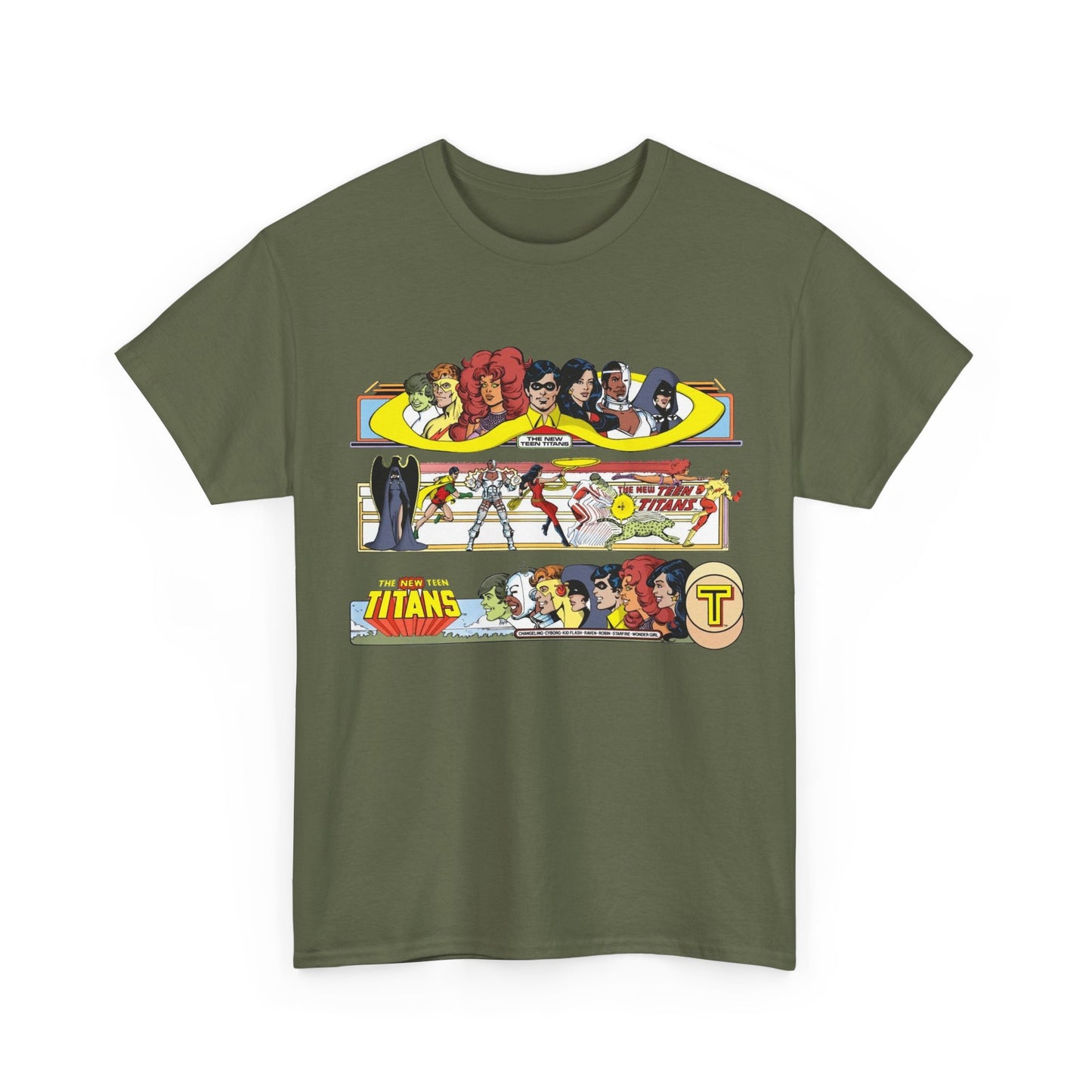 New Teen Titans T-Shirt - George Perez Art - 1980s Promotional Banners - Robin, Wonder Girl, Cyborg, Starfire - DC Comics