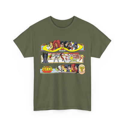 New Teen Titans T-Shirt - George Perez Art - 1980s Promotional Banners - Robin, Wonder Girl, Cyborg, Starfire - DC Comics