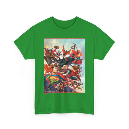 DC/Marvel T-Shirt - The Cosmic Kiss Caper & Other Stories Cover Art - Superman, Deadpool, Spider-Man, Harley Quinn, Batman Beyond, Static, Dr. Strange - DC Comics/Marvel
