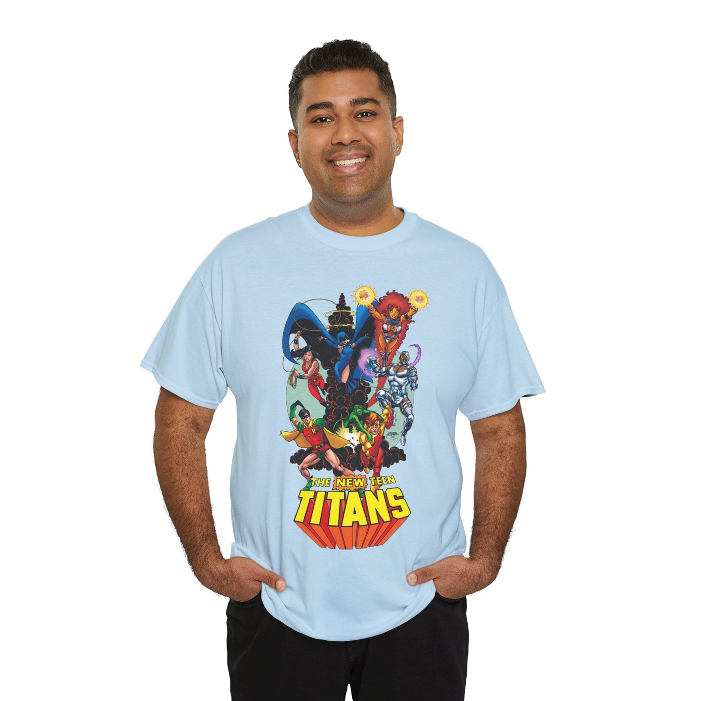 New Teen Titans T-Shirt - George Perez Art - Raven, Cyborg, Robin, Starfire, Wonder Girl, Changeling - DC Comics