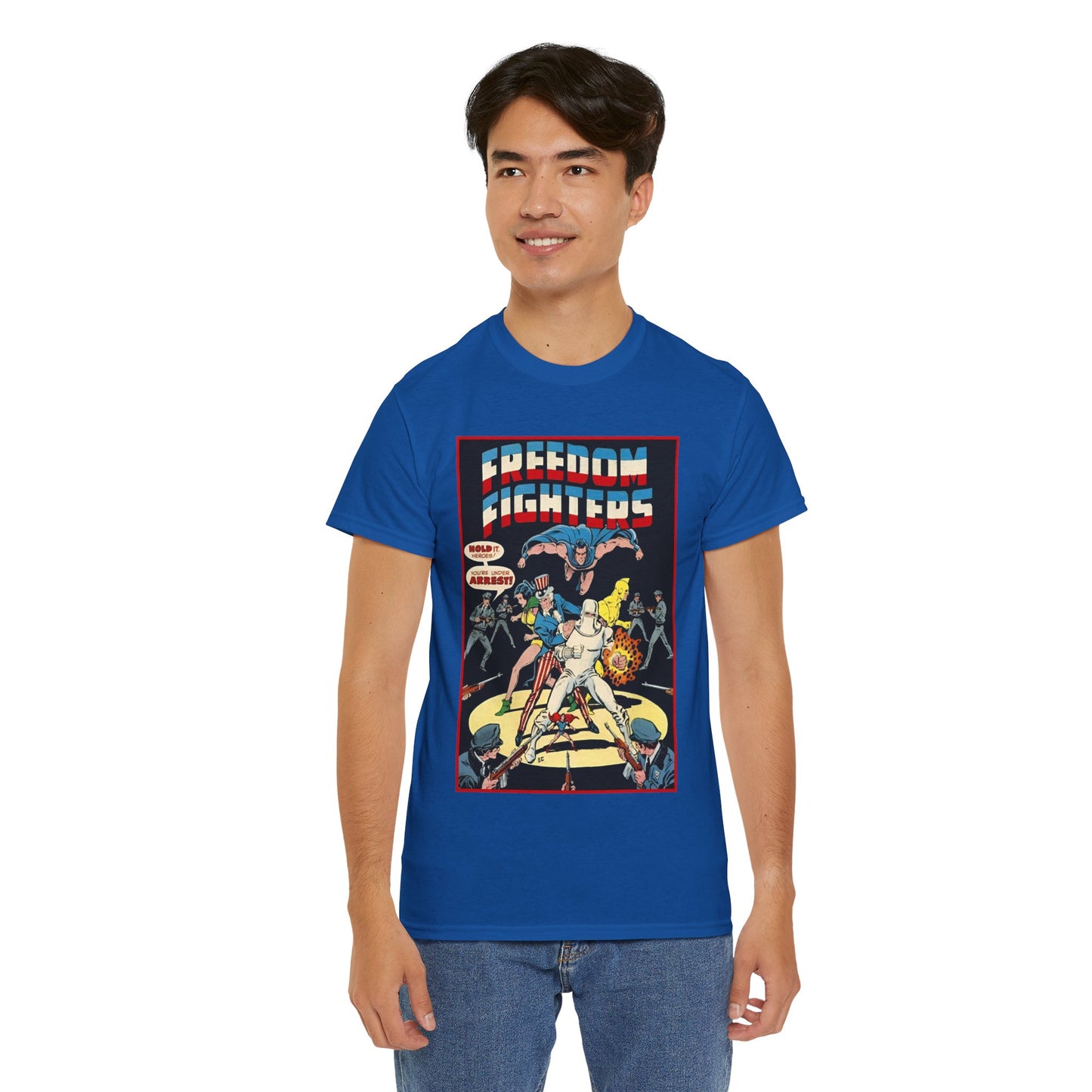 Freedom Fighters T-Shirt - 70s Series - Uncle Sam, The Ray, Phantom Lady, Doll Man, Black Condor, Human Bomb - DC Comics