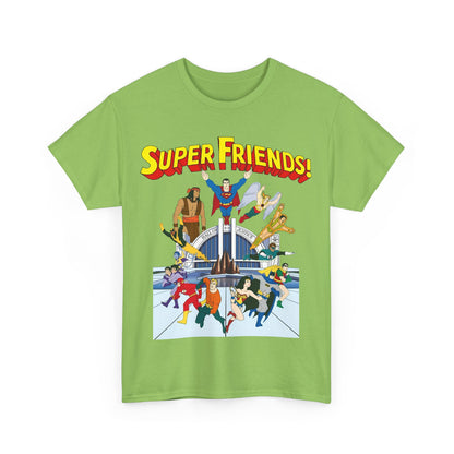 Super Friends T-Shirt - DC Hanna-Barbera - Superman, Wonder Woman, Black Vulcan, Batman, The Wonder Twins, Apache Chief, Hall of Justice