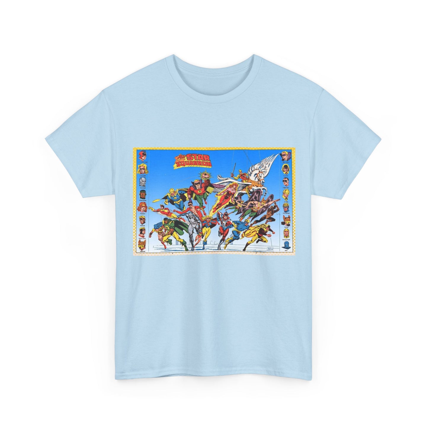 All-Star Squadron T-Shirt - Jerry Ordway Art - JSA Connection - Firebrand, Robotman, Amazing Man, Shining Knight, Tarantula, Dr Fate - Retro 1980s Series - DC Comics