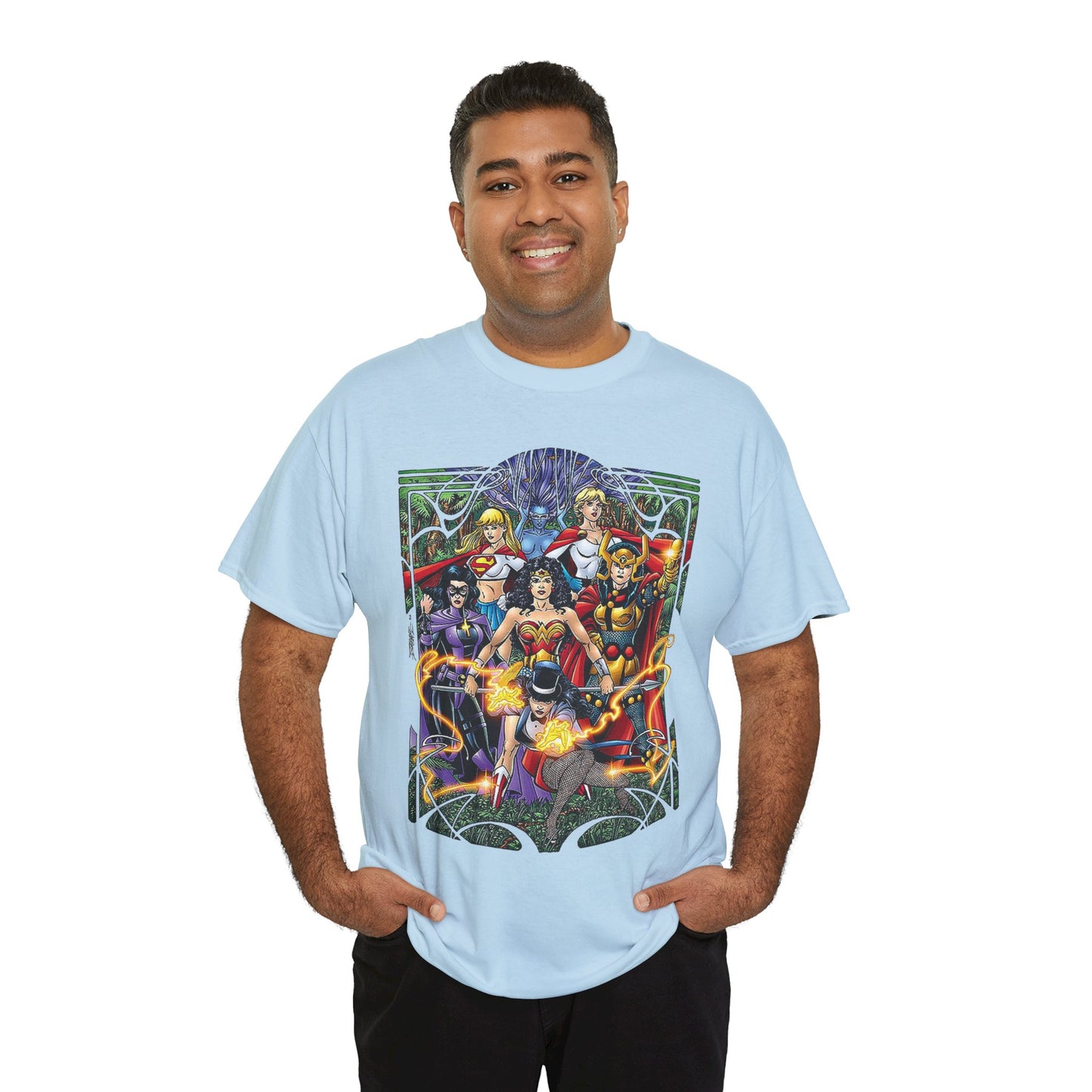 Justice League of Amazons T-Shirt - George Perez Art - Wonder Woman, Zatanna, Supergirl, Power Girl, Huntress, Big Barda - JLA - DC Comics