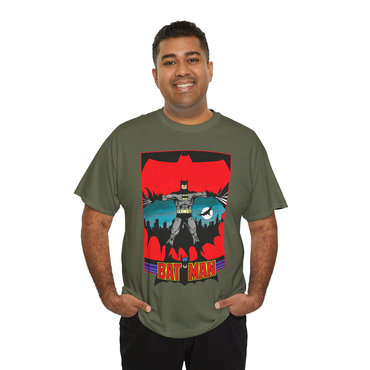 Batman T-Shirt - George Perez Art - 1980s JLA Postcard Art - DC Comics