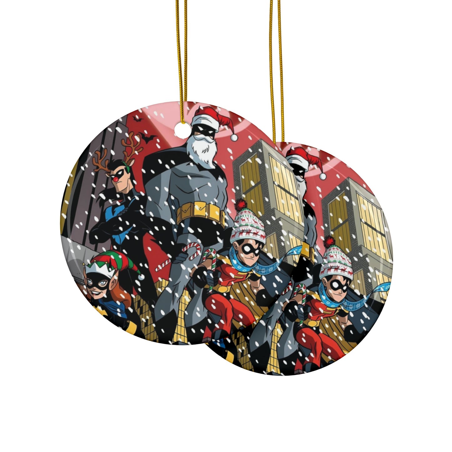 Batman Animated Series Christmas Ceramic Ornaments, 2-Side Print, (3pcs, 5pcs, 10pcs) - Nightwing, Robin, Batgirl - Gotham City