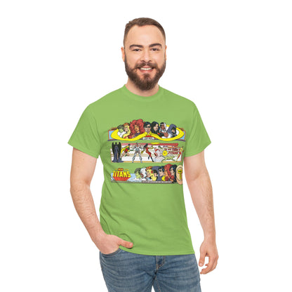 New Teen Titans T-Shirt - George Perez Art - 1980s Promotional Banners - Robin, Wonder Girl, Cyborg, Starfire - DC Comics