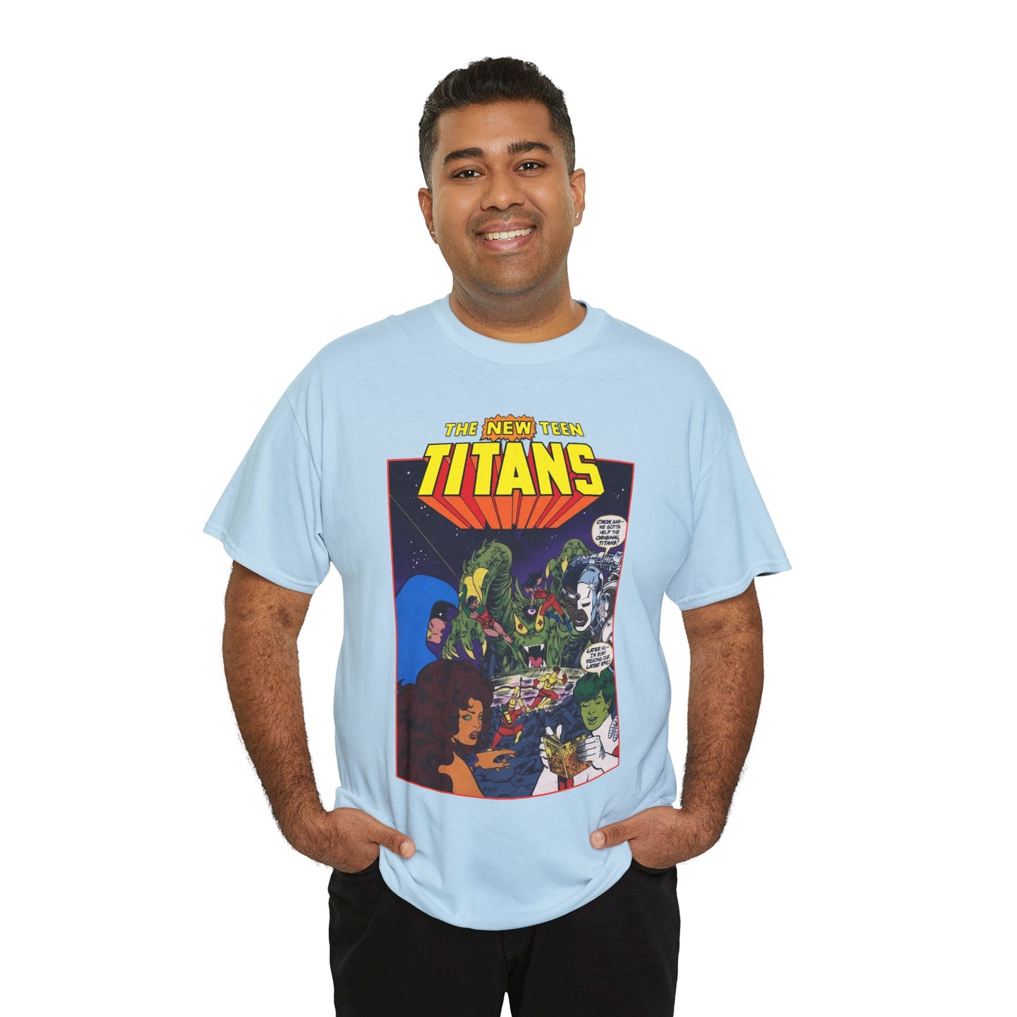 New Teen Titans T-Shirt - George Perez Art - 1980s DC Digest Artwork - Raven, Cyborg, Changeling, Starfire - DC Comics