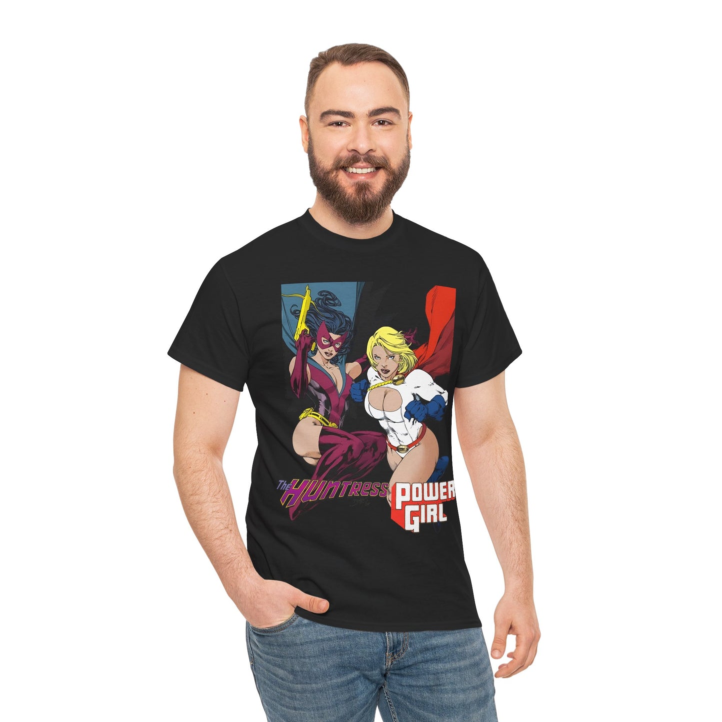 Huntress & Power Girl T-Shirt - Ed Benes Art - Justice Society, JSA, Earth 2 - DC Comics Bronze Age, Pre-Crisis Heroes