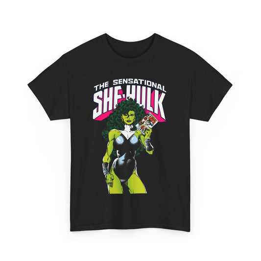 Sensational She-Hulk T-Shirt - Classic John Byrne Art - Jennifer Walters, Hulk's Cousin - Marvel Comics - Popular 1980s Series - "Rip Up Your X-Men!"